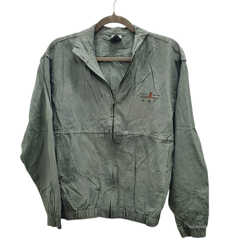 Miro Vintage Cancun Mexico Olive Green Print Full Zip Tourist Shacket‎ Unisex M